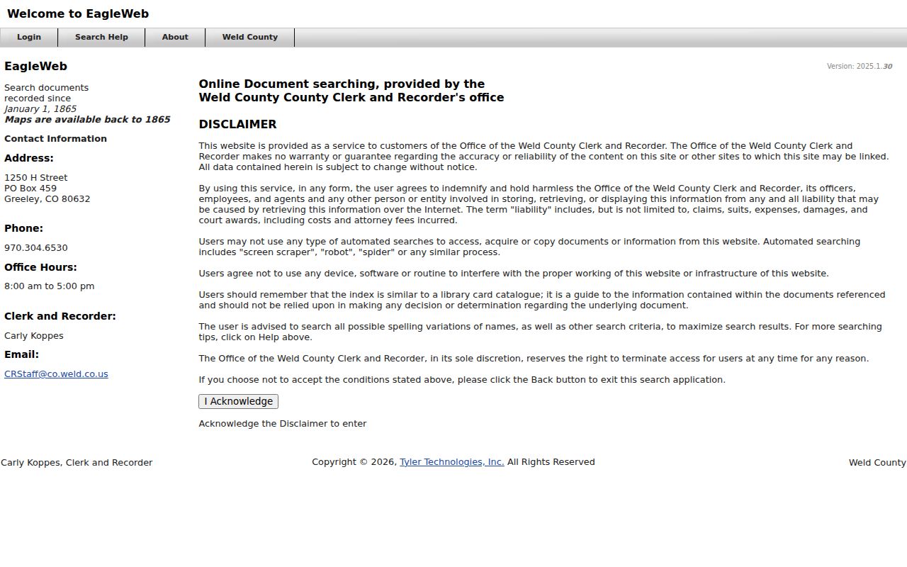 Weld County residents directory recorder index search