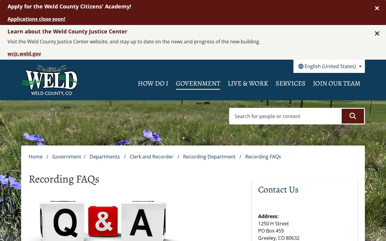 Weld County previous residents recording FAQ reference