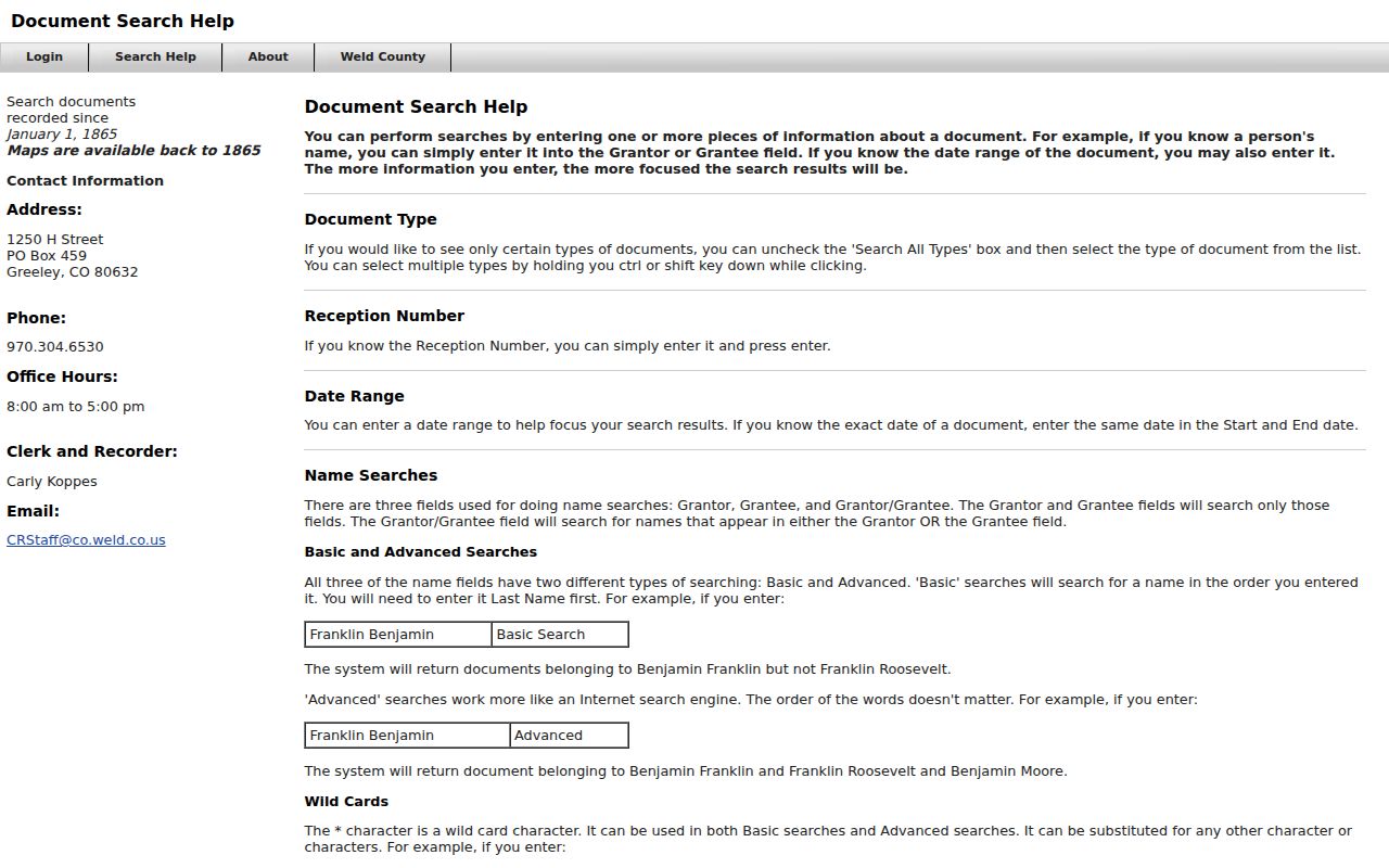 Weld County street directory recorder search help